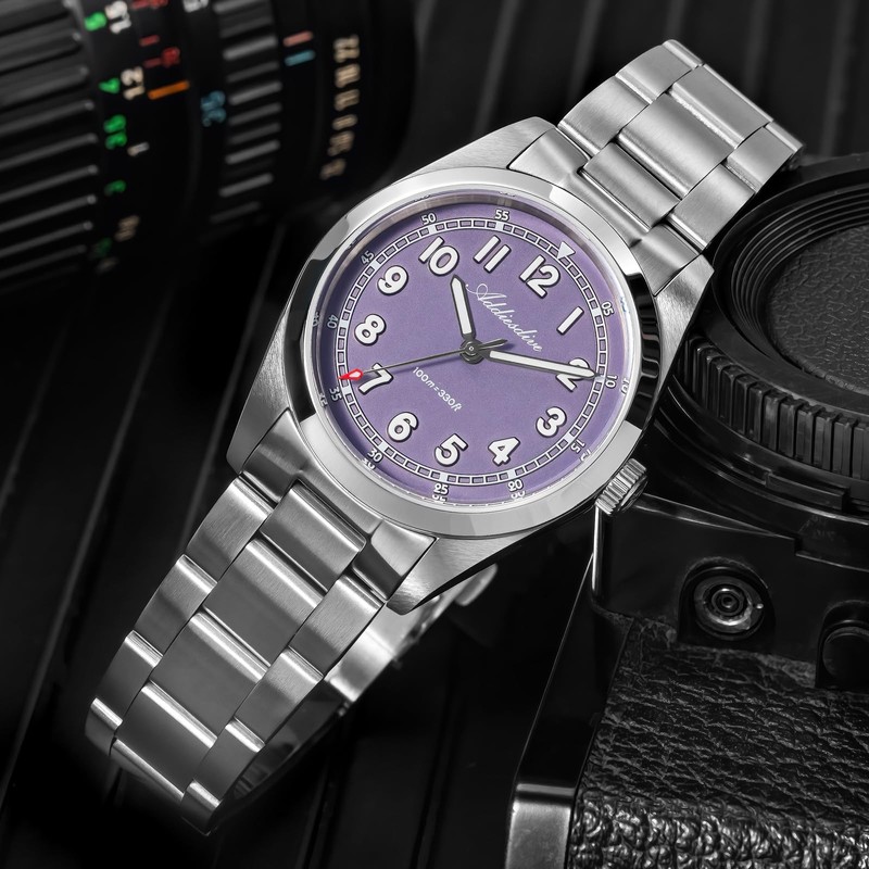ADDIESDIVE Slim Watch Purple Dial Synthetic Sapphire Super Lume 100