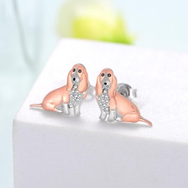 SVODEA Basset Hound Earrings 925 Sterling Silver Dog Stud Earrings Cute Animal Dog Jewelry Gifts for Women