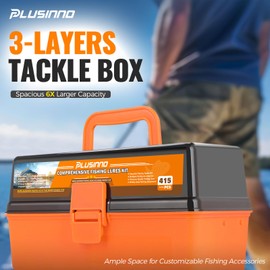 PLUSINNO Large 3 Layers Fishing Tackle Box with Tackle Included, 415Pcs Fishing Lures Kit Contains Pliers, Crankbait, Hooks, Weights & Accessories, Fishing Gear Gifts for Men Starter Kits Bass Trout