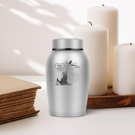 UNICRAFTALE 6cm Diameter Stainless Steel Urn Gainsboro Cat and Bird Column Pet Urns Small Engraved Animal Memorial Keepsake Ash Holder Urn with Velvet Drawstring Bags for Human Pets Dog Cat Ashes