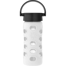 Lifefactory 12-Ounce BPA-Free Glass Water Bottle with Classic Cap and Protective Silicone Sleeve, Optic White