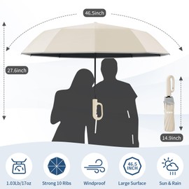 Seniny Travel Umbrella with Carabiner Handle, Automatic Windproof Large Umbrellas for Rain, Portable Compact Umbrella with Reflective Strip, Car Backpack UV Umbrellas for Sun Protection