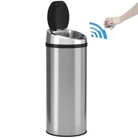 iTouchless 13 Gallon Sensor Garbage Can with Odor Control System, Stainless Steel, Round Touchless Automatic Trash Bin for Kitchen and Office