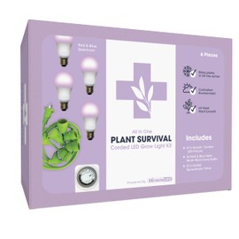 Miracle LED Plant Survival Indoor Grow Light Kit - 4 Multi-Plant Red & Blue Spectrum 150W Replacement Grow Light Bulbs & 1 4-Socket Corded Fixture with SproutMatic Timer