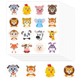 800 Adorable Round Land Water Proof Animal Stickers in 16 Designs Each Measures 1.5" in Diameter