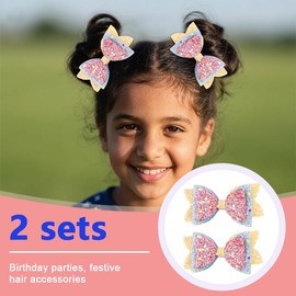 Cute Bow Hair Clips for Girls Glittering Bow Barrettes Hairpin Bowknot Ribbon Alligator Clips Birthday Party Hair Accessories Princess Costumes 2 PCS