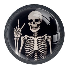 IEDHFNGDBFV 4 Pack Black Cabinet Knobs, Human Skeleton Dresser Knobs Drawer Pulls Kitchen Cabinet Hardware Round Knob for Cabinets and Drawers, Kitchen Bathroom Closet