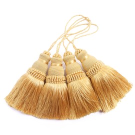 BEL AVENIR 4Pcs Tassel Key Tassel with Loops Handmade Craft Charms DIY Accessories Elegant Soft Making Curtain Home Decoration (Gold, 4 pcs)
