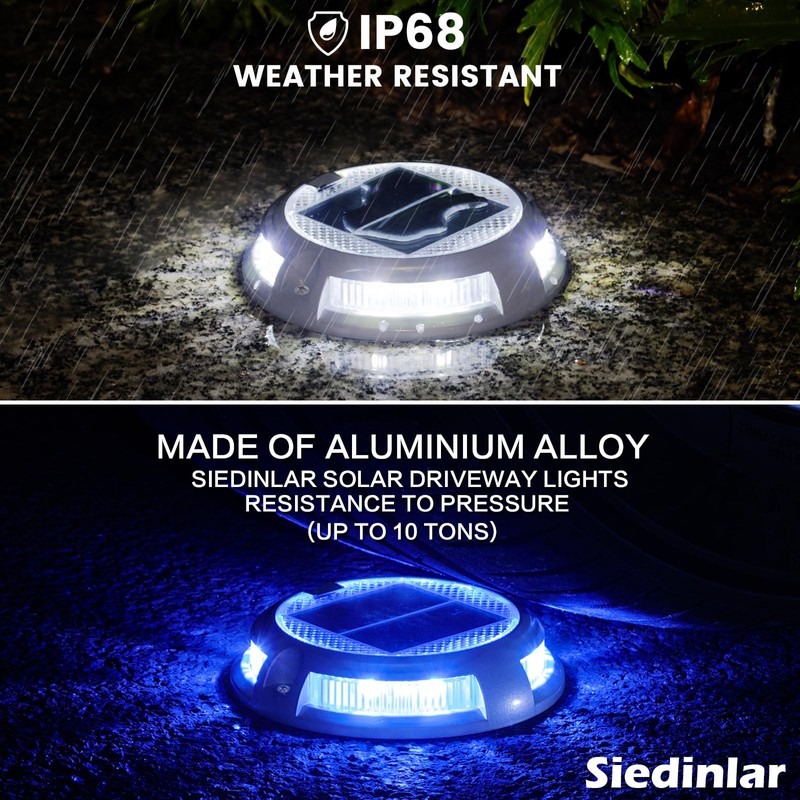 SIEDiNLAR Solar Driveway Dock Lights 16 LEDs 9 Modes, Deck