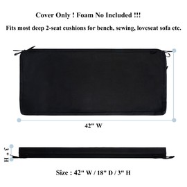 FUNHOME Outdoor Cushion Covers,42" x 18" x 3", No Insert! Patio Cushion Covers,Water Resistant Patio Bench Loveseat Cushion Covers 1 Pack, Black(Covers ONLY)