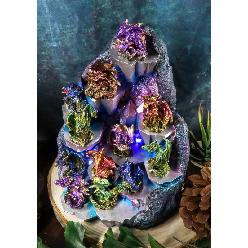 Ebros Fantasy 12 Mini Dragons With LED Lighted Glacier Mountain