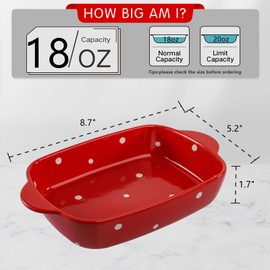 AVLA Set of 4 Ceramic Small Casserole Dishes, 7"x5" Porcelain Roasting Lasagna Pan, Individual Casserole Dishes Bakeware with Handle Rectangular Dish, Ceramic Baking Dish for Oven, 20 Oz, Polka Dot, Assorted Color