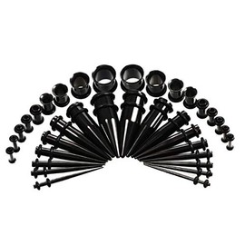 vogem 36Pcs Ear Stretching Kit Stainless Steel 14G-00G Steel Ear Stretching Kit Tapers and Tunnels Unisex Ears Stretching Kit Body Perforated Jewelry(Black)