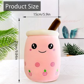 CXWFLM Bubble Tea Plüschkissen,Süßes Bubble Tea Plüschkissen 25cm–Weiches Boba Kuschelkissen als Geschenk für Kinder Mädchen–Tasse Milchtee Stofftier für Sofa, Bett, Geburtstag,Weihnachten (Hellrosa)