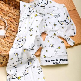 Ylsteed Baby Swaddle Blanket and Headband Set, Newborn Receiving Blanket Swaddle Wrap for Girls and Boys, Swaddling Blankets Neutral for Newborn， Soft and Skin-Friendly 32 * 32 inches (StarMoon White)