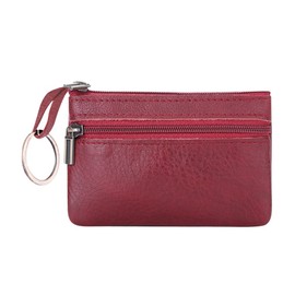 Genuine Leather Coin Purse, Small Coin Pouch for Men Women, Cash Change Wallet Key Holder Money Pouch with Key Ring, Zipper Storage Bag Coin Organizer