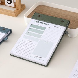 Mcdsuc Daily Planner Notepad,Meal Planning and To-Do List, Removable Inner Core,Tear and Write,Pen Holder,Green Leather Cover,21.2 x 14.5 cm,for Your Daily Life Plan (Green, Daily Planner)