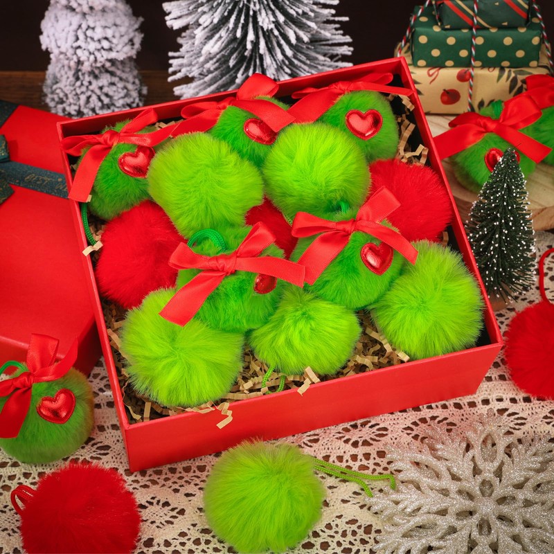 12 Pcs Lime Green Furry Christmas Ball Ornaments Christmas Tree