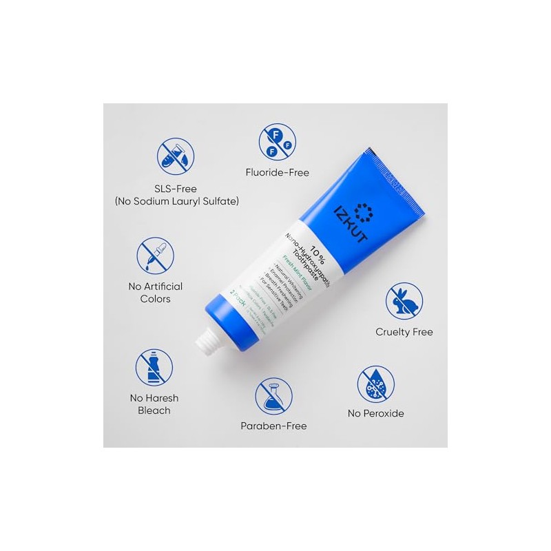 IZKUT 10% Nano Hydroxyapatite Toothpaste: Fluoride Free Natural Whitening Toothpaste