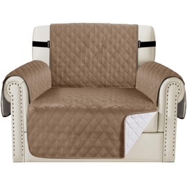 Teynewer Sofa Covers 100% Waterproof 1 Seater Sofa Slipcovers Reversible Washable Furniture Protector, Non-Slip Washable with Adjustable Elastic Straps Couch Settee Covers for Kids, Dogs, Pets, Taupe