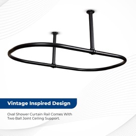 Zamuna Oval Shower Curtain Rail Rod For Bathroom, Ceiling Mounted for Clawfoot Tub, Large and Heavy Duty Ceiling Mounted with Adjustable Support Side Stays -45 x 25 Inch (Free Curtain Rings) (Black)
