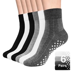 DIBAOLONG Pilates Socks with Grips for Women Yoga Socks Barre Hospital Socks 6-Pairs Non Slip Grippy Long Ankle Socks for Women and Men