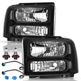 TUSDAR Headlight Assembly Set for 99-04 Ford F250 F350 F450 F550 Super Duty / 00-04 Ford Excursion Driver and Passenger Side,Black Housing with Clear Reflector (Bulbs & Harness Included)