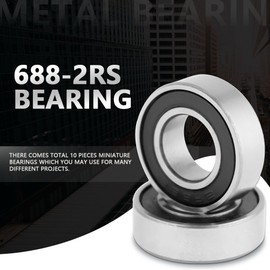Ball Bearings 688-2RS 8 x 16 x 5 mm Two Side Rubber Seals Steel Deep Groove Ball Bearing for Lathes, Pump Industry, Airships, Pack of 10