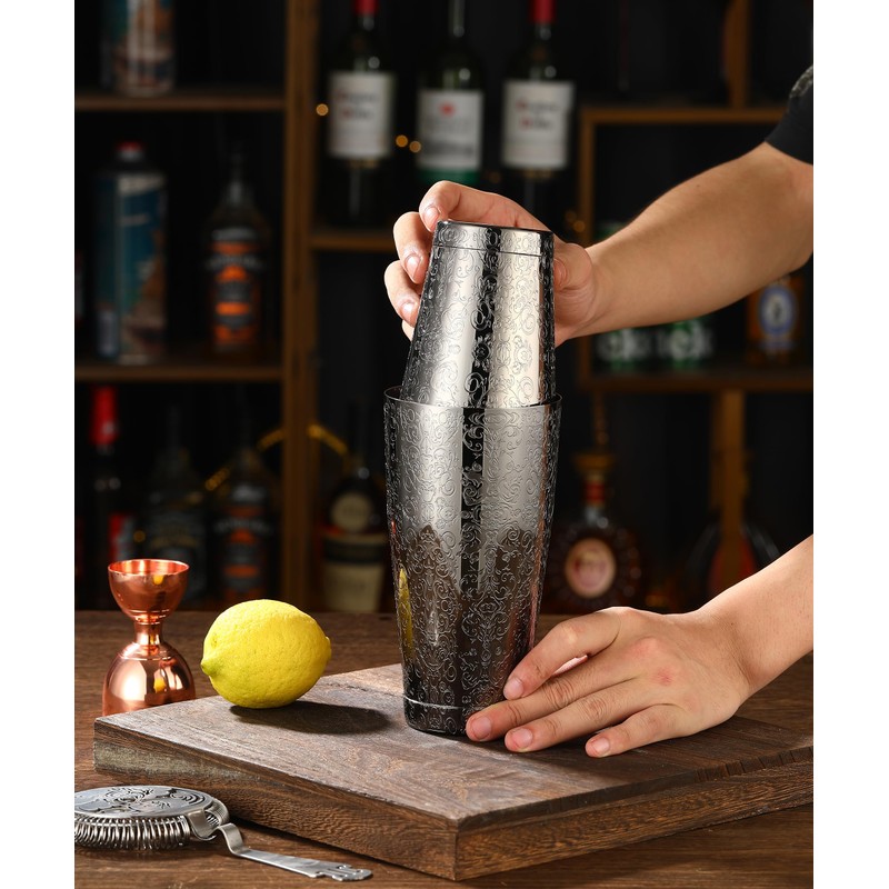 Stainless Steel Boston Shaker with Etched Pattern Weighted Shaking Tin