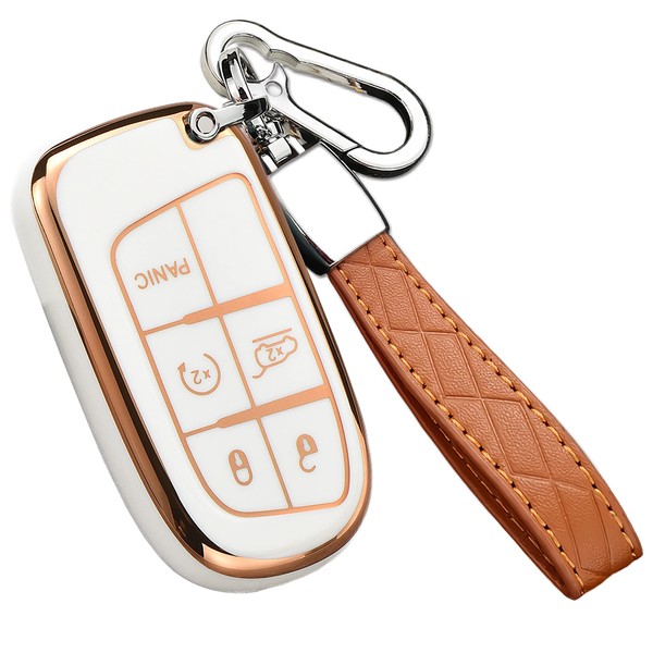 RICHBULL For Jeep Key Fob Cover with Leather Keychain,Premium Soft