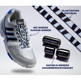 McFly Lace-Up Shoelaces Without Tying in Various Colours (Black, White, Red) and Patterns (Leopard, Snow Leopard, Zebra, Rainbow and Glitter Rainbow) - Elastic Shoelaces, zebra