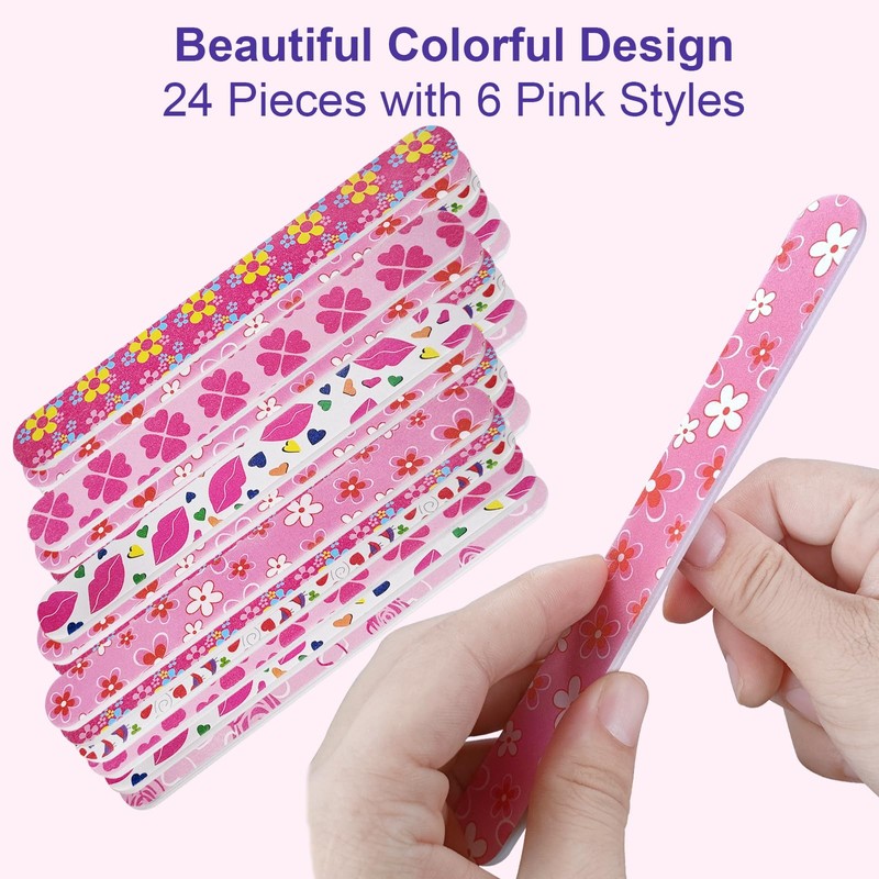 Nail Files (24 Pack), Colorful Emery Board Nail File for