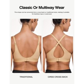 Wingslove Sports Bra for Women Moisture-Wicking Wireless Yoga Bra with Breathable Mesh Adjustable Straps for Running Gym (Dark Nude, 34DD)