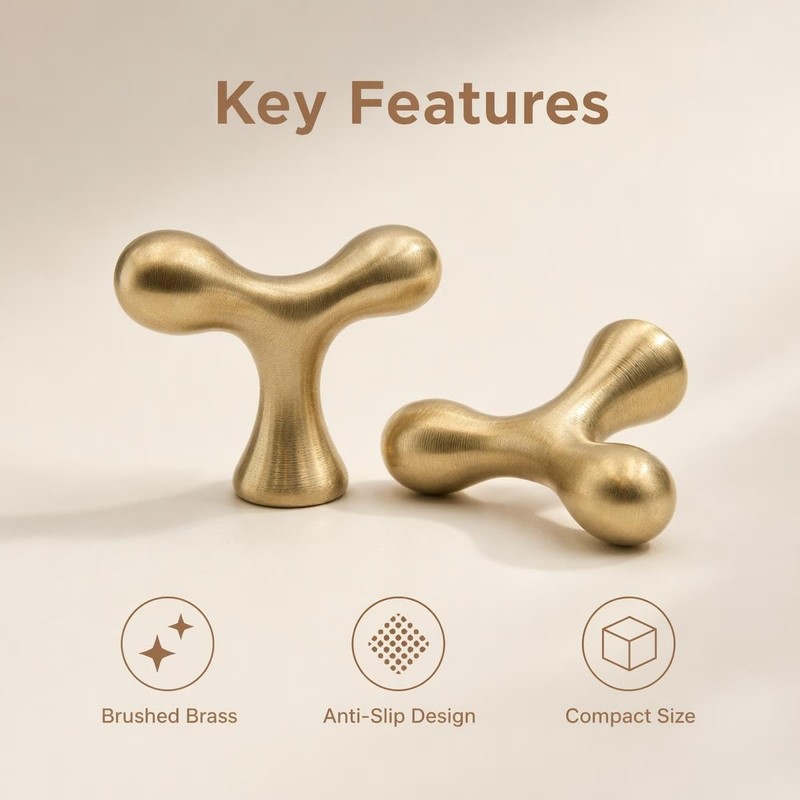 1 Pack Solid Brass Brushed Cabinet Hook Drawer Pull Knob