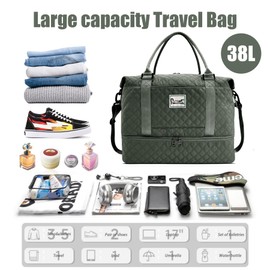 Large Weekender Bags for Women Travel Duffel Bag with Shoes Compartment & Wet Pocket, Carry on Bags for Airplanes Women, Duffel Bag Women Gym Tote Overnight Bag (Olive Green, Large)