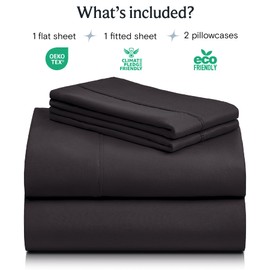 LuxClub 4 PC Full Sheet Set, Deep Pockets Wrinkle Free Cooling Bed Sheets Hotel Bedding for Women, Men, Kids & Teens, Includes 1 Fitted Sheet, 1 Flat Sheet and 2 Pillowcases-Black