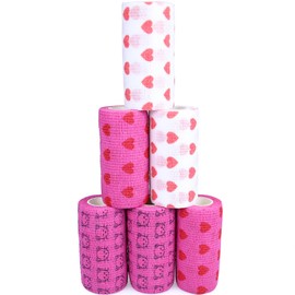 KEQCQE Self Adhesive Bandage Wrap Animal Cohesive Bandage Self Adherent Wrap First Aid Tape for Dogs Cats Horses Birds & Wrist Healing Ankle Sprain (4 Inch Heart 6 Rolls)