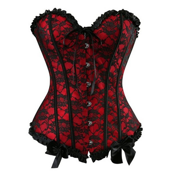 Zhitunemi Womens Floral Black Lace Trim Corset Overbust Waist Cincher