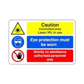 Safety First Display LTD Caution controlled area laser in use sign - 1.2mm Rigid plastic for indoor/outdoor usage (200mm x 150mm) Viewing Distance within 5m.