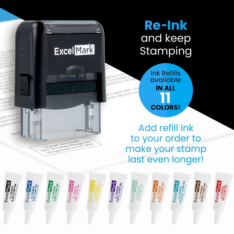 ExcelMark Custom Self-Inking Stamp - Up to 2 Lines -