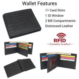 Distressed Vintage Leather Patriot American Flag Wallet -GOD BLESS AMERICA’ RFID Blocking Leather US Flag Men's Bifold Western Style Wallet (Black)