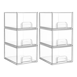 Vtopmart Vtopmart 6 Pack Clear Stackable Storage Drawers, 4.4'' Tall Acrylic Bathroom Makeup Organizer,Plastic Storage Bins For Vanity, Undersink, Kitchen Cabinets, Pantry, Home Organization and Storage