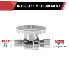 (Pack of 2) EFIELD 1/4 Turn Straight Stop Valve 1/4" OD Compression X 1/2" Barb Crimp Pex For Ice Maker/refrigerator, Chrome Plated Brass