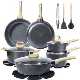 GiPP Ceramic Pots and Pans Set Non Stick - 18 Pcs Nonstick Cookware Set, Non-toxic Healthy Kitchen Cooking Set w/Frying Pans Set, Dishwasher Safe, PFAS PTFE PFOA PFOS Free