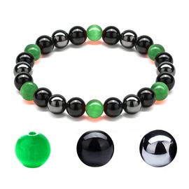 Cat'S Eye Bracelets，CLASS A QUALITY，Cat'S Eye And Obsidian Magnet Bracelets, Sunshine, Self-Confidence, Release Anxiety(Grade A,Green Opal Bracelet,8MM(7.5"))