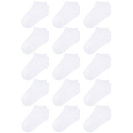 Cooraby 15 Pack Kids' Half Cushion Low Cut Athletic Ankle Socks - Boys Girls Ankle Socks-Black White Gray Trainer Socks - for 2-10 Years Boys Girls School Short Socks