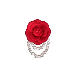 Fabric Camellia Flower Brooch Pin Pearl Tassel Red/Black/White Silk Camellia Flower Brooch Large Lapel Elegant Wool Floral Brooch for Women Girl Dress (Red)