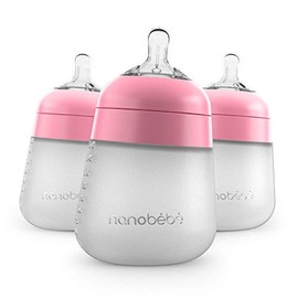 Nanobébé Biberón Flexy de Silicón 9 onzas / 270 ml Anticólicos 360°, Textura Suave Tipo Pecho Materno, Paquete de 3 Rosa