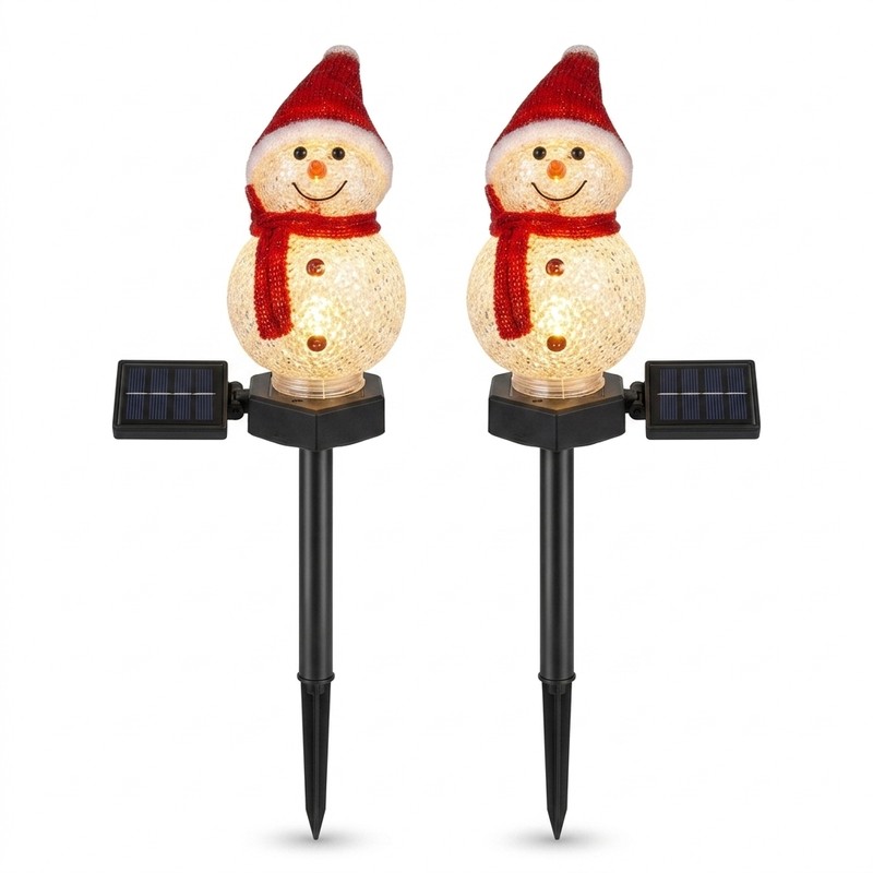 2-Pack Solar Snowman Christmas Stake Lights for Outdoor Décor –