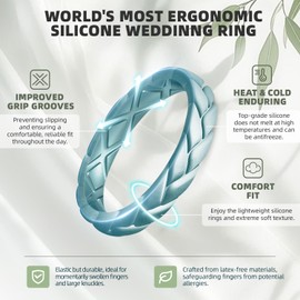 Egnaro Women's Silicone Rings Enhancers, Multipack Thin Stackable Rubber Wedding Bands Breathable Grooves For Workout